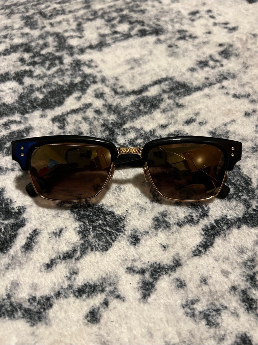 DITA Navy and Gold Men’s Semi-Rim Clubmaster Sunglasses with Brown Lenses
